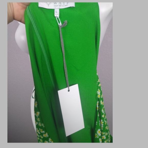 WAYF Floral Daisy Green Faux Wrap Midi Dress L - Picture 12 of 16